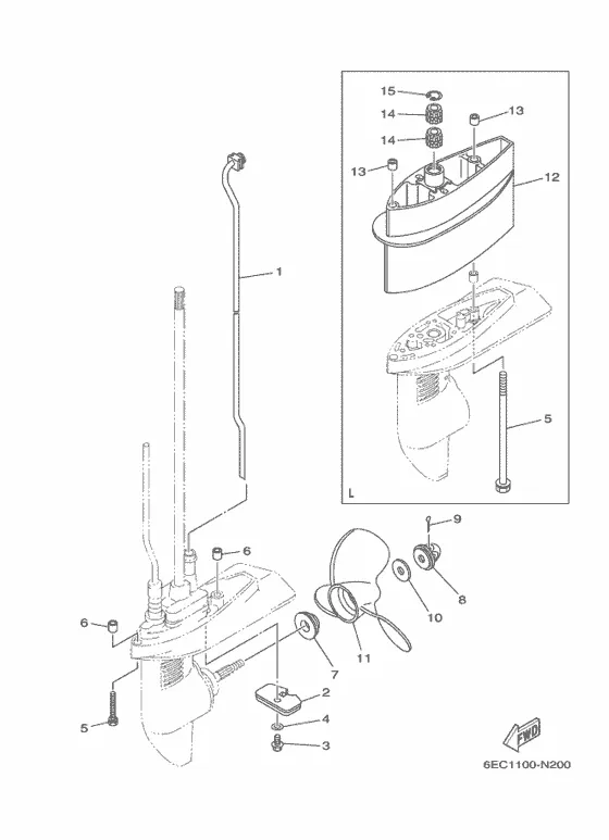 Корпус редуктора и привод 2 для Yamaha F6 MHS/L
