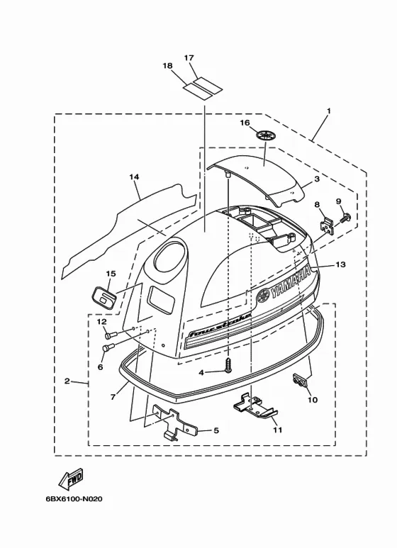 Верхний капот для Yamaha F6 MHS/L