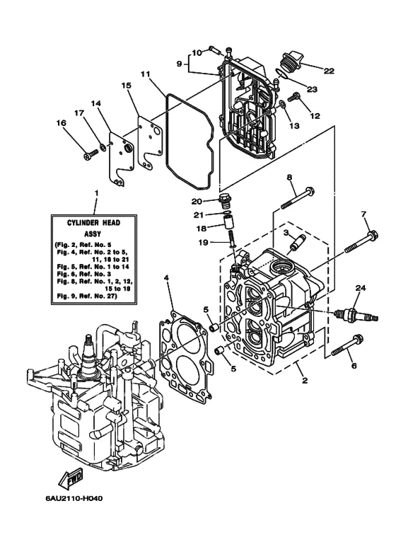 Цилиндр и картер 2 для Yamaha F9.9 E/MHS/L