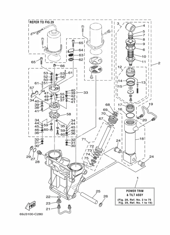 Система гидроподъёма и наклона в сборе (see для Yamaha F200 ETX