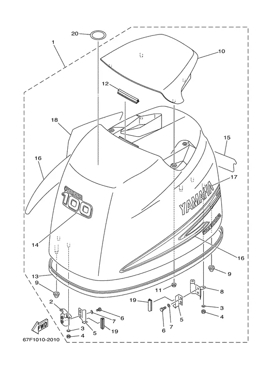 Верхний капот для Yamaha F100 ETL/X