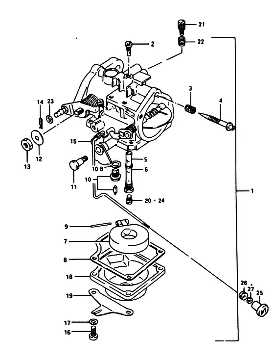 Карбюратор ((DT40W,40WR)) для Suzuki DT40 WS/L/LL/L2/UL; WRS/L/LL/L2/UL; WKS/L/LL/L2/UL; WKRS/L/LL/L2/UL