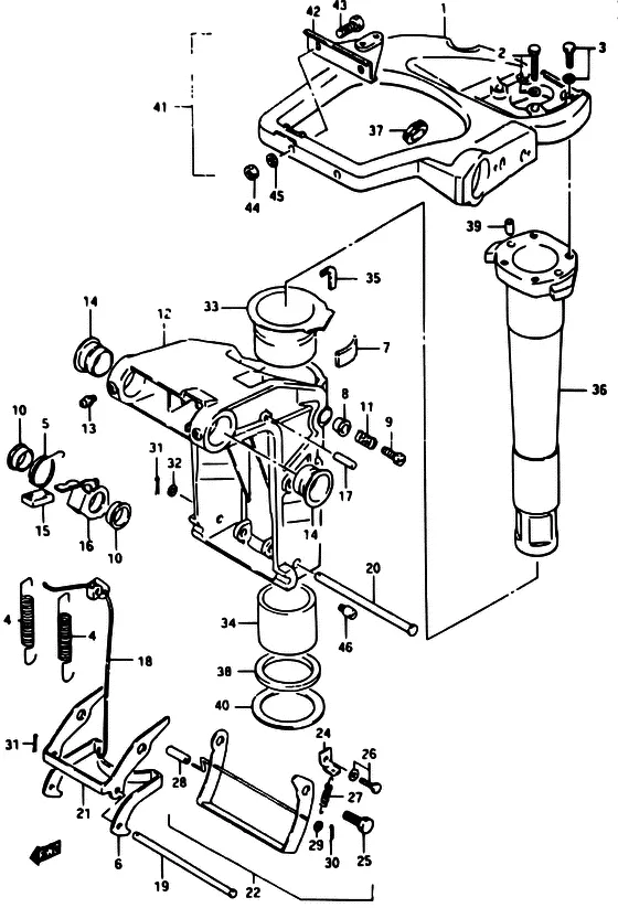 Поворотный кронштейн ((DT40W,DT40WK ~MODEL:92)) для Suzuki DT40 WS/L/LL/L2/UL; WRS/L/LL/L2/UL; WKS/L/LL/L2/UL; WKRS/L/LL/L2/UL