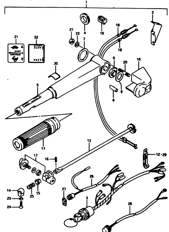 Опция: румпель ((MODEL:86~92); NOTE : REFER TO FIG.64A(K-4) FOR MODEL:93~99) для Suzuki DT40 WS/L/LL/L2/UL; WRS/L/LL/L2/UL; WKS/L/LL/L2/UL; WKRS/L/LL/L2/UL