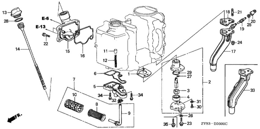 Масляный насос & Выхлопной патрубок (bf6b/bx/d6,bf8ax/b/bx) для Honda 8
