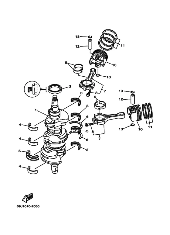 Коленчатый вал & Поршень для Yamaha F225 ETX