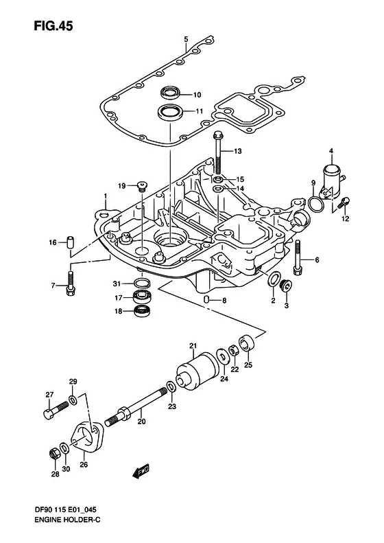 Кронштейн двигателя (NOTE : REFER TO FIG.46(G-10) FOR DF90:680686~,DF115:681518~,DF100) для Suzuki DF100 TL/X