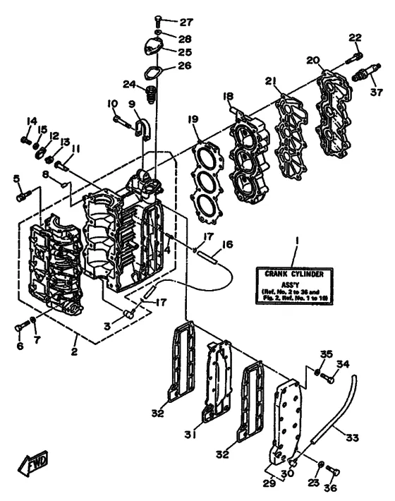 Цилиндр и картер для Yamaha 30 MHS/L