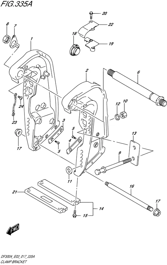 Зажимной кронштейн ((X,XX) (DF300A E03)) для Suzuki DF250A PX/XX