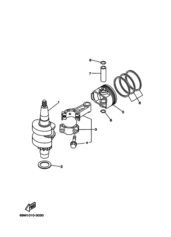 Коленчатый вал & Поршень для Yamaha F2 MHS/L