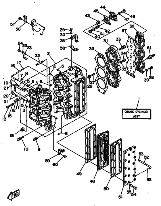Цилиндр и картер для Yamaha 80 E(M)TOL/UL