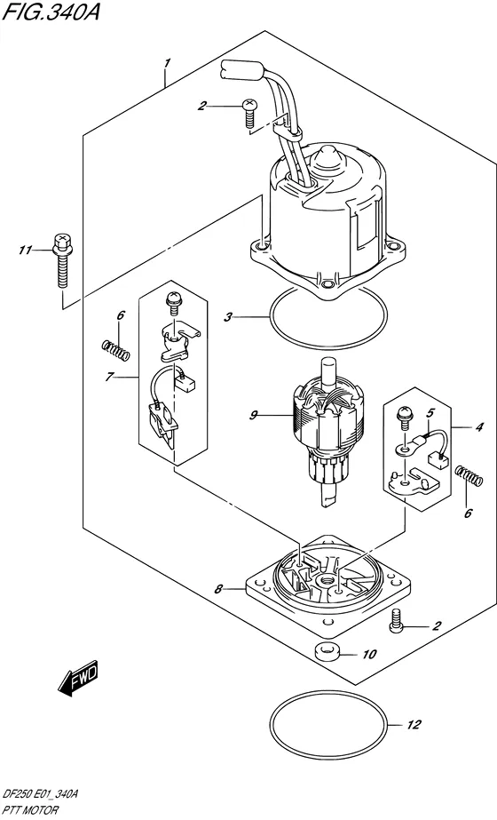 Двигатель системы подъема (NOTE : REFER TO FIG.340B(1-H- 4) FOR DF200TL) для Suzuki DF225 (Z/(W)T)X/XX