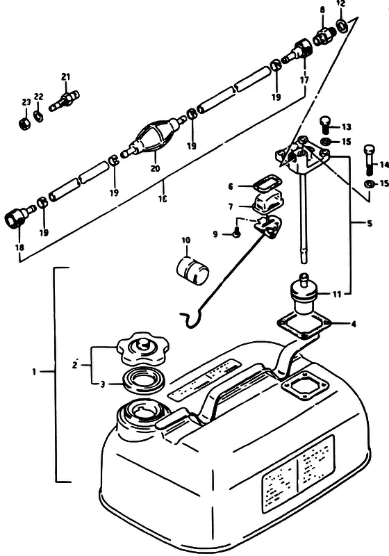 Топливный бак ((MODEL:87~92/E28)) для Suzuki DT40 WS/L/LL/L2/UL; WRS/L/LL/L2/UL; WKS/L/LL/L2/UL; WKRS/L/LL/L2/UL