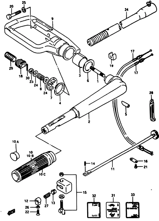 Румпель ((MODEL:93~99)) для Suzuki DT40 WS/L/LL/L2/UL; WRS/L/LL/L2/UL; WKS/L/LL/L2/UL; WKRS/L/LL/L2/UL