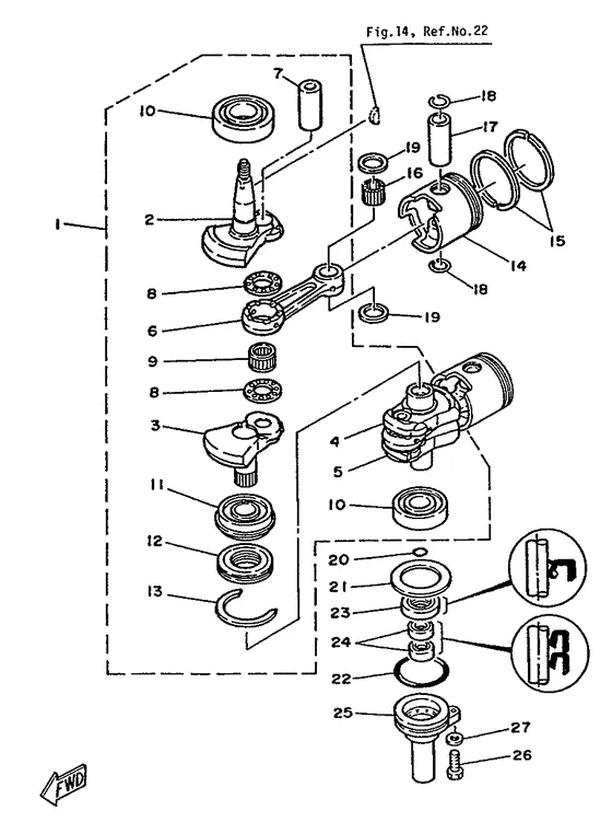 Коленчатый вал & Поршень для Yamaha 25 (E)MHS/L