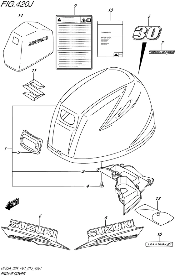 Крышка двигателя ((DF30AQ P01)) для Suzuki DF30A S/L; TS/L; THS/L; QHL