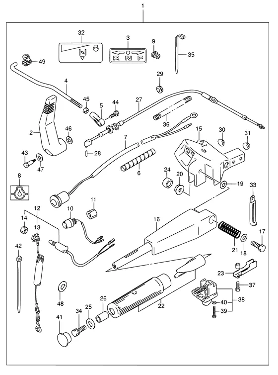 Опция: румпель (NOTE : REFER TO FIG.57(I-10) FOR MODEL:05~) для Suzuki DF9.9 S/L; RS/L