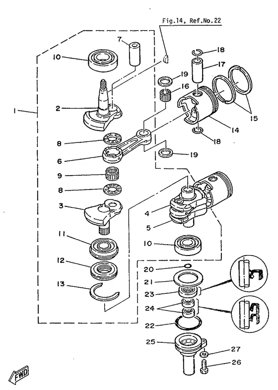 Коленчатый вал & Поршень для Yamaha 20 MHS/L