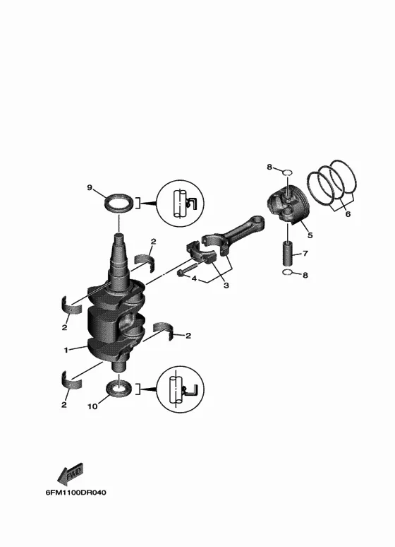 Коленчатый вал & Поршень для Yamaha F25 ETL