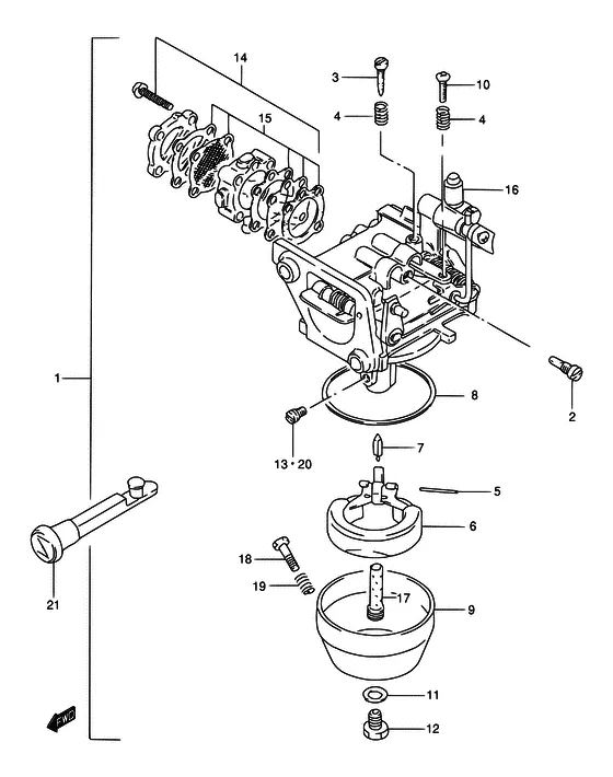 Карбюратор ((DT9.9/15); NOTE : REFER TO FIG.6(B-8) FOR DT9.9(K)/15(K)) для Suzuki DT9.9 S/L; KS/L/XL