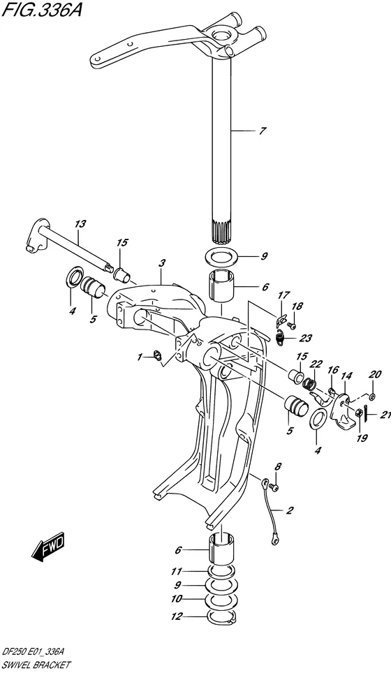 Поворотный кронштейн (NOTE : REFER TO FIG.336B(1-G-10) FOR DF200TL) для Suzuki DF225 (Z/(W)T)X/XX