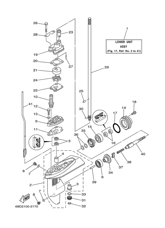 Корпус редуктора и привод 1 для Yamaha F4 MHS/L