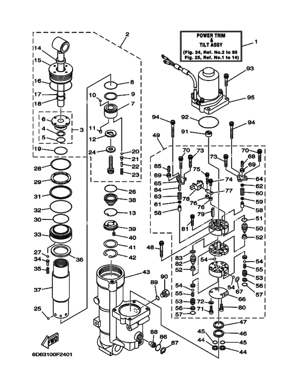 Система гидроподъёма и наклона в сборе (see для Yamaha F100 ETL/X