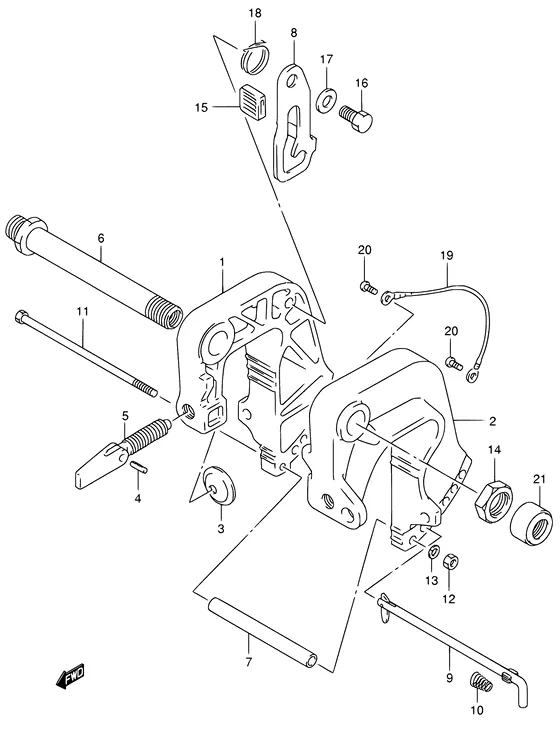 Зажимной кронштейн (NOTE : REFER TO FIG.36(F- 3) FOR MODEL:05~) для Suzuki DF9.9 S/L; RS/L