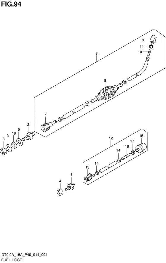 Топливный шланг ((DT15AK P36)) для Suzuki DT9.9A S/L; KS/L