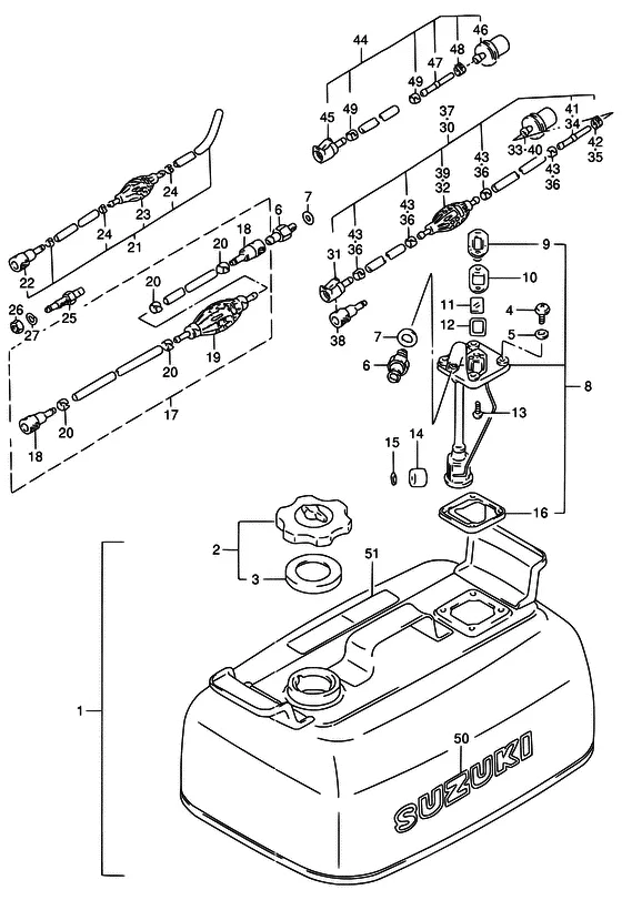 Топливный бак ((MODEL:88~92/15L)) для Suzuki DT25 S/LL/XL; KS/LL/XL