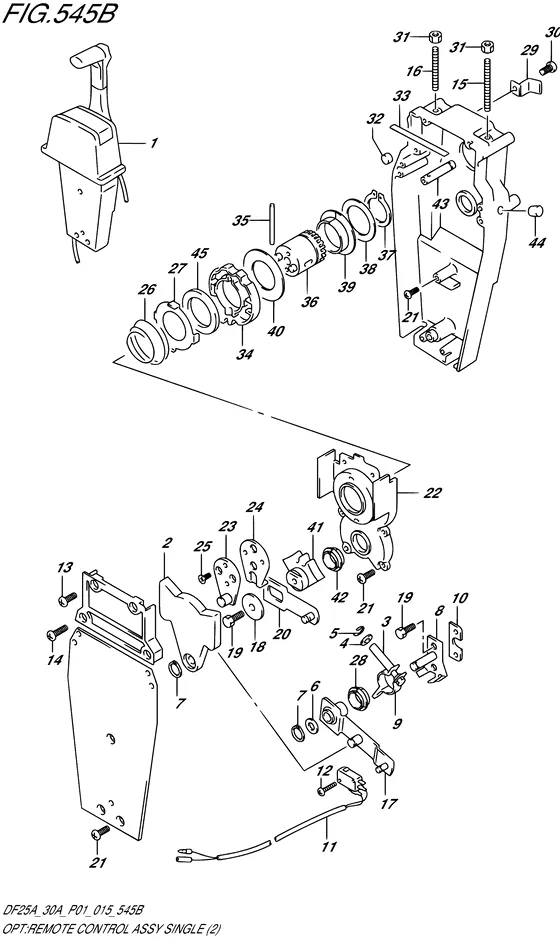 "опция: узел дистанционного управления ((2) (DF25AT P01)) для Suzuki DF25A S/L; RS/L; TS/L; THS/L