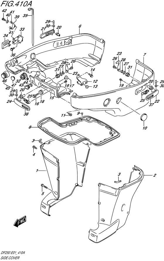 Боковая крышка (NOTE : REFER TO FIG.410B(1-I- 8) FOR DF200TL) для Suzuki DF250 (Z/T)X/XX