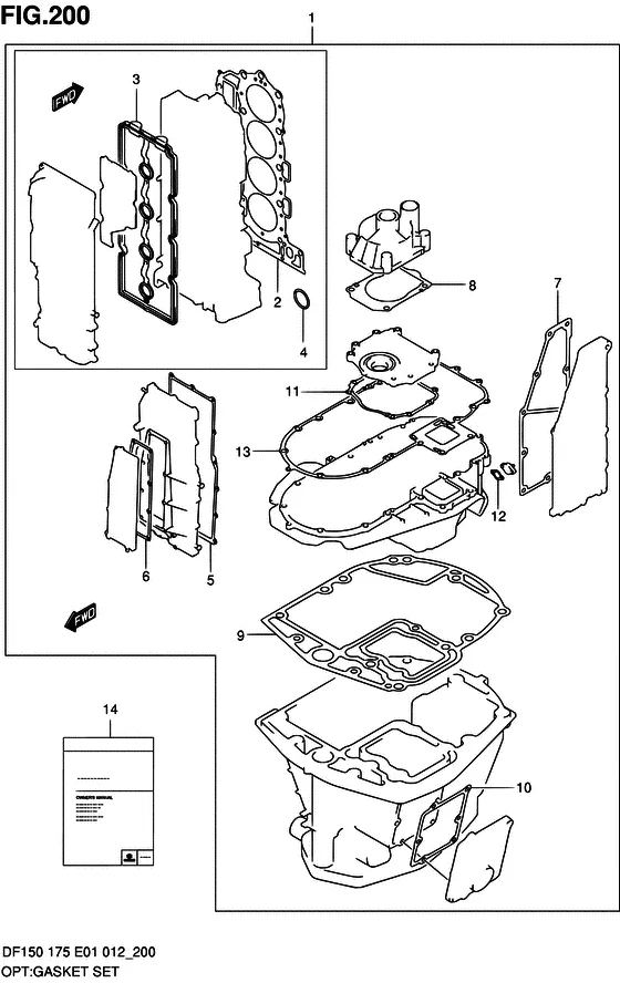 Опция: комплект прокладок ((DF150T E01)) для Suzuki DF150 (Z)TL/X