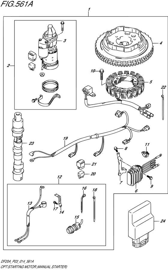 Опция: стартерный мотор ((MANUAL STARTER) (DF9.9B P03)) для Suzuki DF15A S/L; RS/L; THS/L