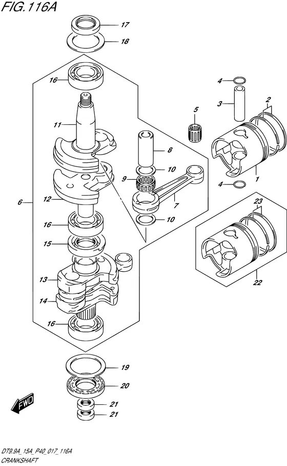 Коленчатый вал & Поршень для Suzuki DT15A S/L; KS/L