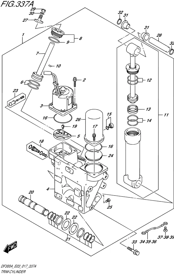 Цилиндр гидроподъема ((X,XX) (DF300A E03)) для Suzuki DF250A PX/XX