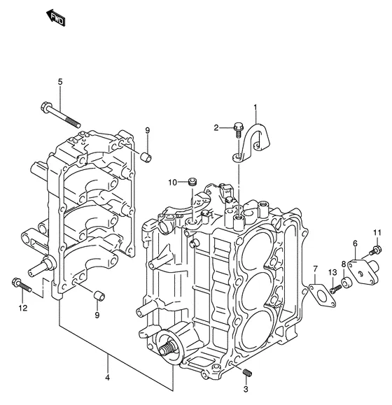 Блок цилиндров в сборе для Suzuki DF50 (W)QHS/L; (W)TS/L