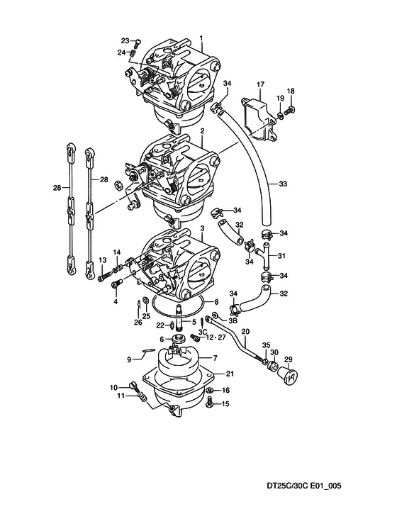 Карбюратор ((DT30C/25AC E34); NOTE : REFER TO FIG.6 (B- 9) FOR DT25C) для Suzuki DT30C S/L; RS/L