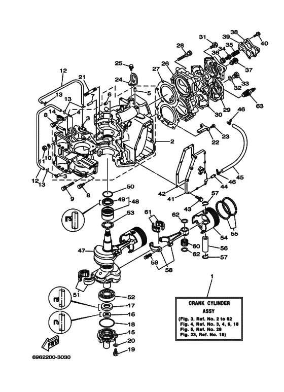 Цилиндр и картер для Yamaha 55 MHS/L