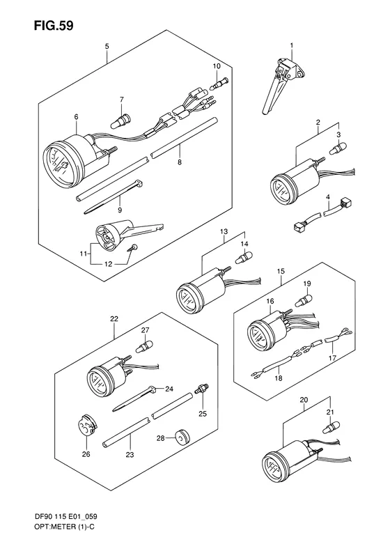 Опция: счетчик ((MODEL:01~04); NOTE : REFER TO FIG.60(J- 3) FOR MODEL:05~) для Suzuki DF90 TL/X