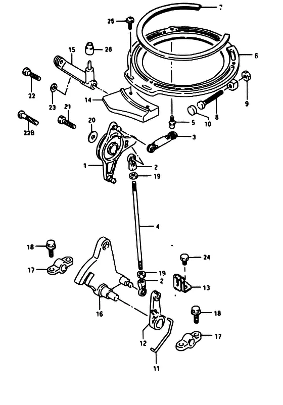 Управление дроссельной заслонкой ((DT40C,40TC,40RC); NOTE : REFER TO FIG.16 (C-13) FOR DT40W,40WR REFER TO FIG.17 (C-14) FOR DT40WK) для Suzuki DT40 WS/L/LL/L2/UL; WRS/L/LL/L2/UL; WKS/L/LL/L2/UL; WKRS/L/LL/L2/UL