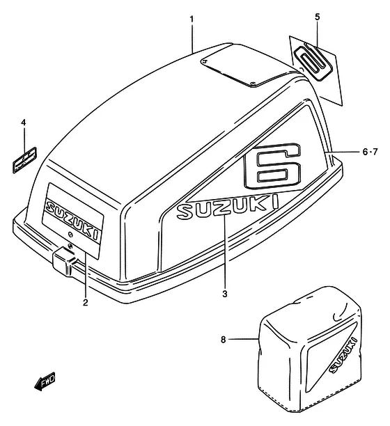 Крышка двигателя ((DT6/MODEL:86/E01,E06,E17); NOTE : COLOR : 0ED (GRAY) 019 (BLACK)) для Suzuki DT5 S/L
