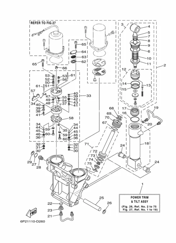 Система гидроподъёма и наклона в сборе (see для Yamaha F250 ETX/U