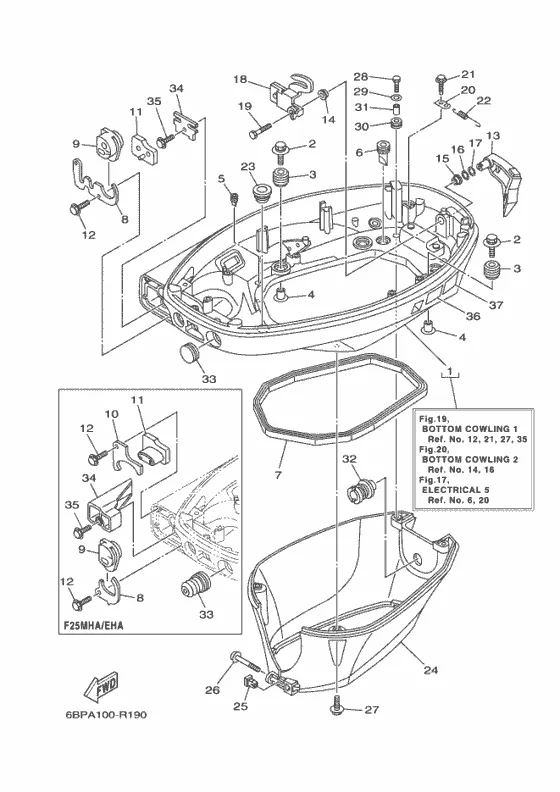 Нижний капот 1 для Yamaha F25 M(E/W)HTS/L/X