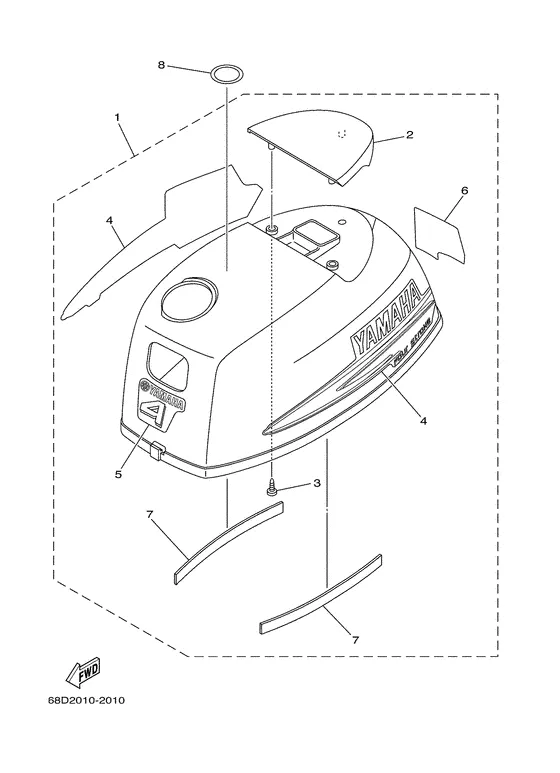 Верхний капот для Yamaha F4 MHS/L