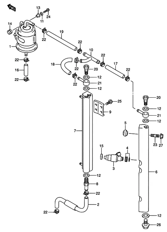 Топливная форсунка ((DF90T:151862~,DF115T:152527~,DF115Z,DF100T); NOTE : REFER TO FIG.13(C- 7) FOR DF115WT/WZ,DF100WT) для Suzuki DF100 TL/X