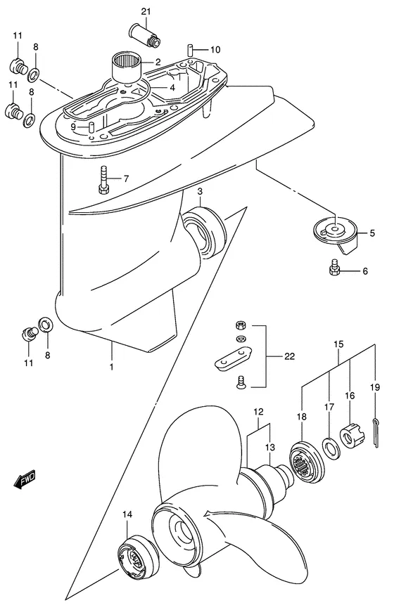 Корпус редуктора для Suzuki DF50 (W)QHS/L; (W)TS/L