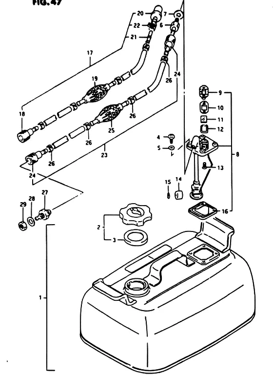 Топливный бак ((DT40WK/GASOLINE)) для Suzuki DT40 WS/L/LL/L2/UL; WRS/L/LL/L2/UL; WKS/L/LL/L2/UL; WKRS/L/LL/L2/UL
