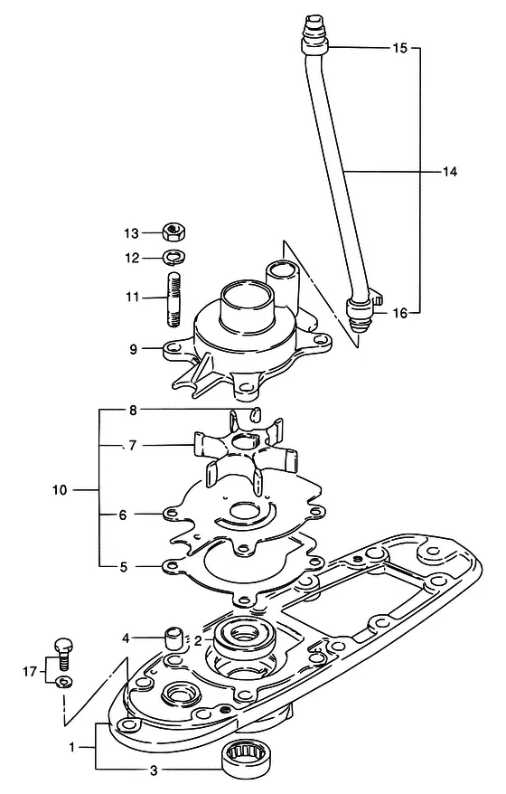 Водяной насос ((TC); NOTE : COLOR : 0ED (GRAY) REFER TO FIG.15(D- 3) FOR WT,WQ,WHQ,MQ,QH) для Suzuki DT75 L/UL