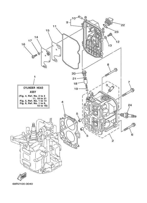 Цилиндр и картер 2 для Yamaha F8 M(W)HS/L